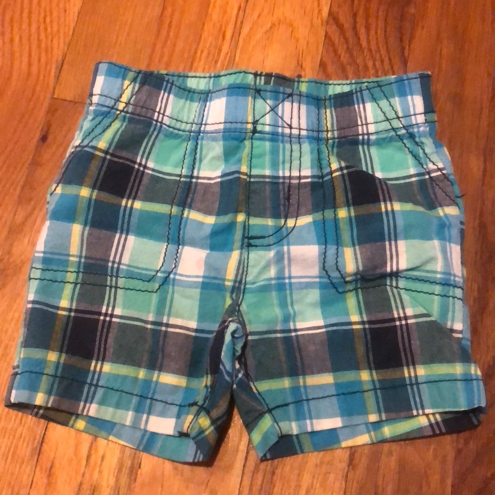 Green and blue plaid shorts